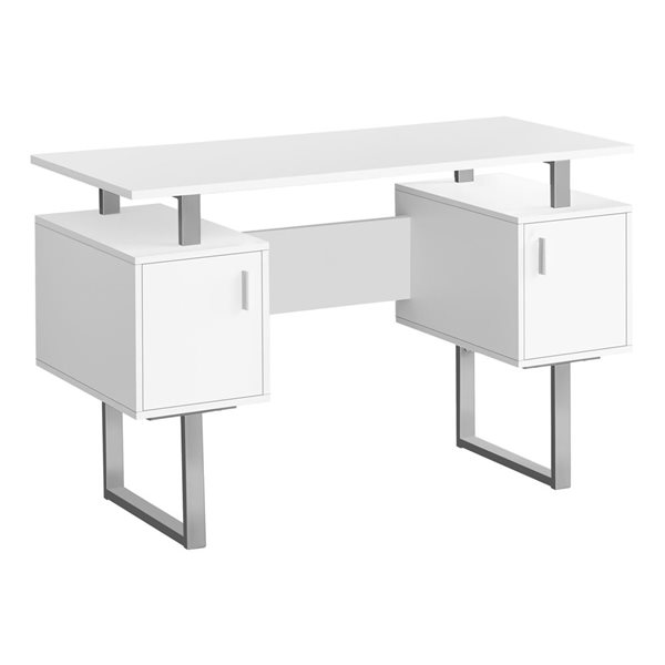 Bureau d'ordinateur contemporain 48 po Monarch Specialties en stratifié blanc avec armoire de rangement