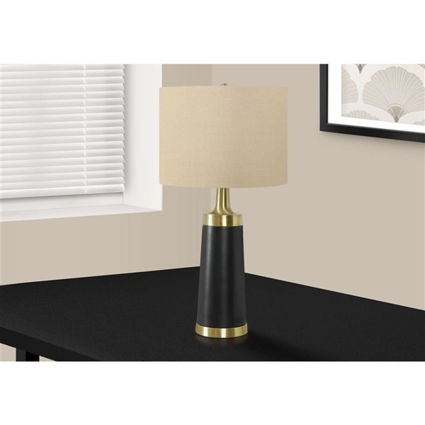 Monarch Specialties 28-in Beige Fabric Shade and Black Metal Base Contemporary Table Lamp