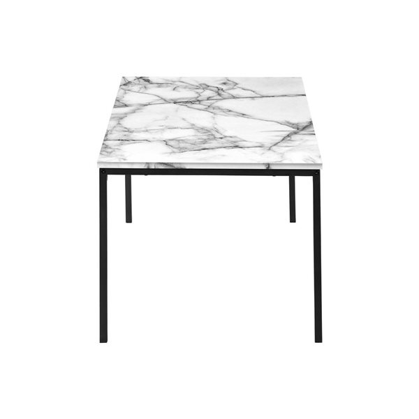 Monarch Specialties 3-Piece White Marble Look Laminate Contemporary Coffee and End Table Set w/ Black Metal Frame