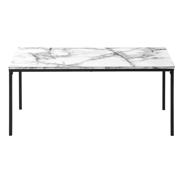 Monarch Specialties 3-Piece White Marble Look Laminate Contemporary Coffee and End Table Set w/ Black Metal Frame