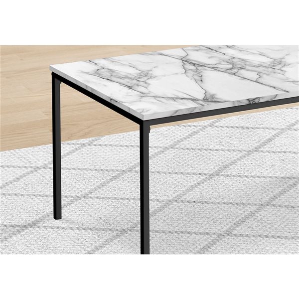 Monarch Specialties 3-Piece White Marble Look Laminate Contemporary Coffee and End Table Set w/ Black Metal Frame