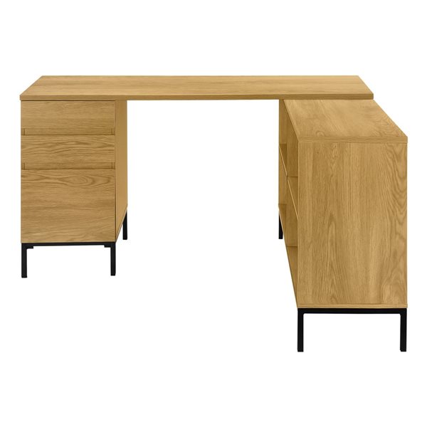 Bureau d'ordinateur de 60 po en forme de L Monarch Specialties en stratifié brun rustique avec tiroirs de rangement et étag…