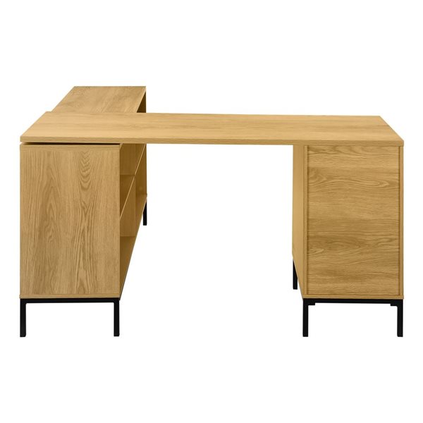 Bureau d'ordinateur de 60 po en forme de L Monarch Specialties en stratifié brun rustique avec tiroirs de rangement et étag…