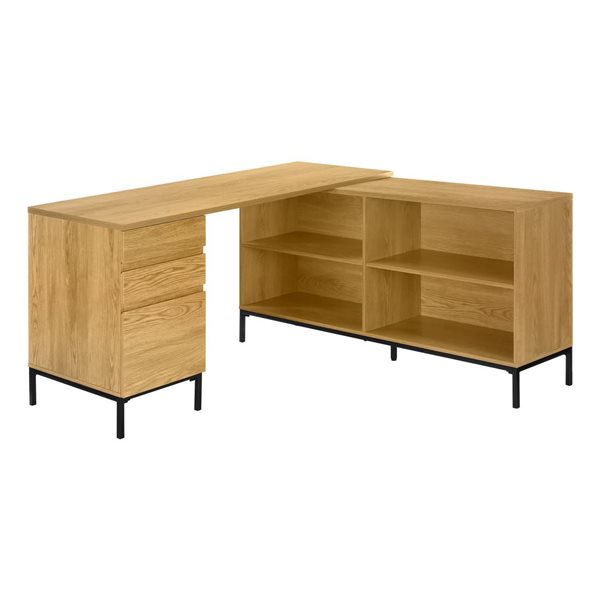 Monarch Specialties 60-in L Shape Rustic Brown Computer Desk w/ Storage Drawers and Shelves