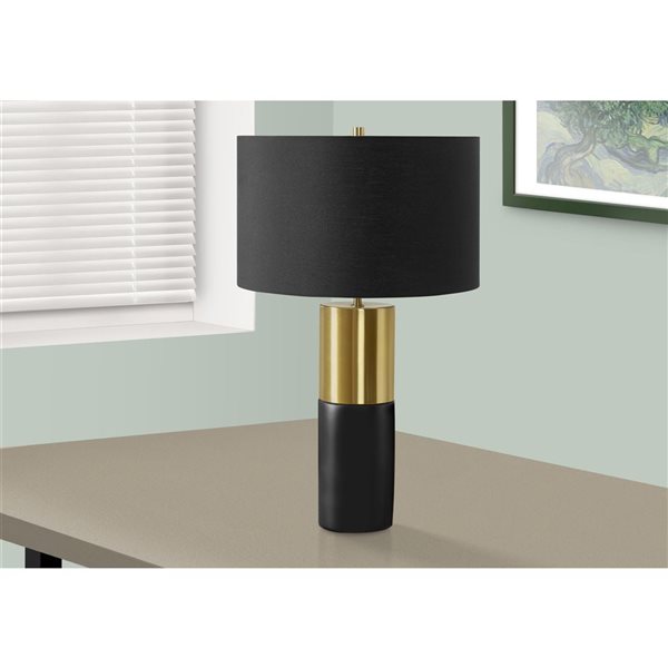 Lampe de table contemporaine 25 po Monarch Specialties béton avec abat-jour en tissu noir