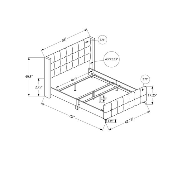 Monarch Specialties Pink Velvet Upholstered Transitional Queen Size Bed w/ Windback Headboard