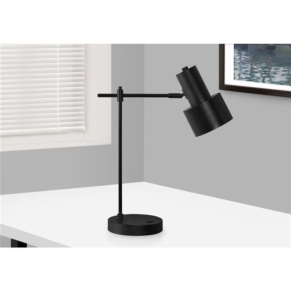 Lampe de table moderne Monarch Specialties noire 21 po avec port USB