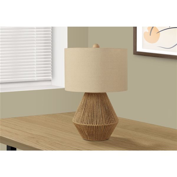 Monarch Specialties 22-in Beige Fabric Shade and Brown Rope Transitional Table Lamp