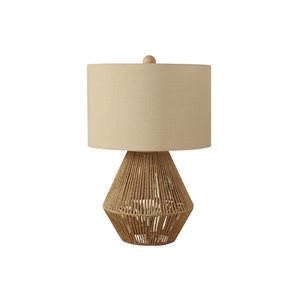 Monarch Specialties 22-in Beige Fabric Shade and Brown Rope Transitional Table Lamp