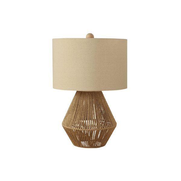 Lampe de table contemporaine 22 po Monarch Specialties en corde brune avec abat-jour en tissu beige