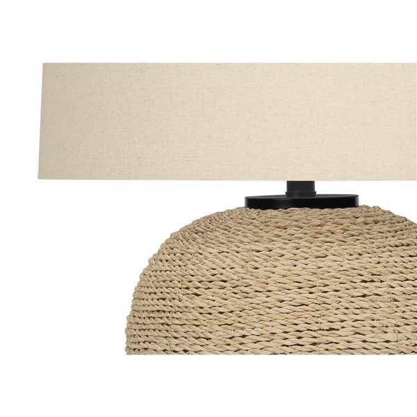 Lampe de table contemporaine de 25 po Monarch Specialties en rotin avec abat-jour en tissu beige