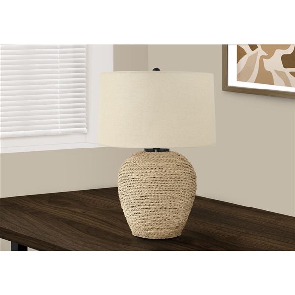 Lampe de table contemporaine de 25 po Monarch Specialties en rotin avec abat-jour en tissu beige