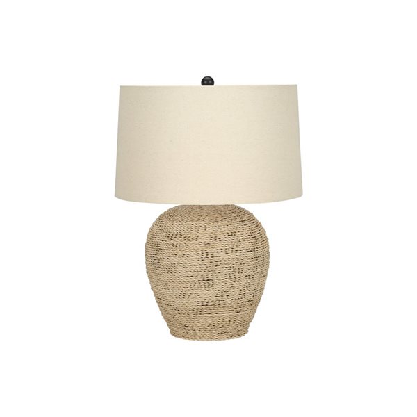 Monarch Specialties 25-in Beige Fabric Shade and Rattan Transitional Table Lamp