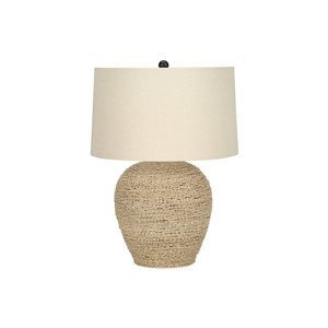 Monarch Specialties 25-in Beige Fabric Shade and Rattan Transitional Table Lamp