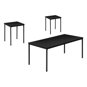 Monarch Specialties 3-Piece Black Laminate Contemporary Coffee and End Table Set w/ Black Metal Frame