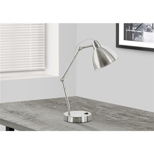 Monarch Specialties 17-in Nickel Metal Modern Table Lamp w/ USB Port