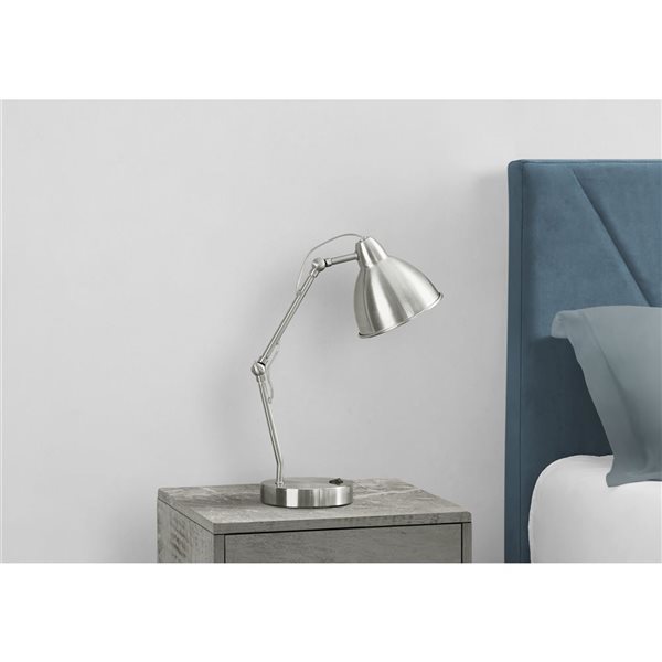 Monarch Specialties 17-in Nickel Metal Modern Table Lamp w/ USB Port