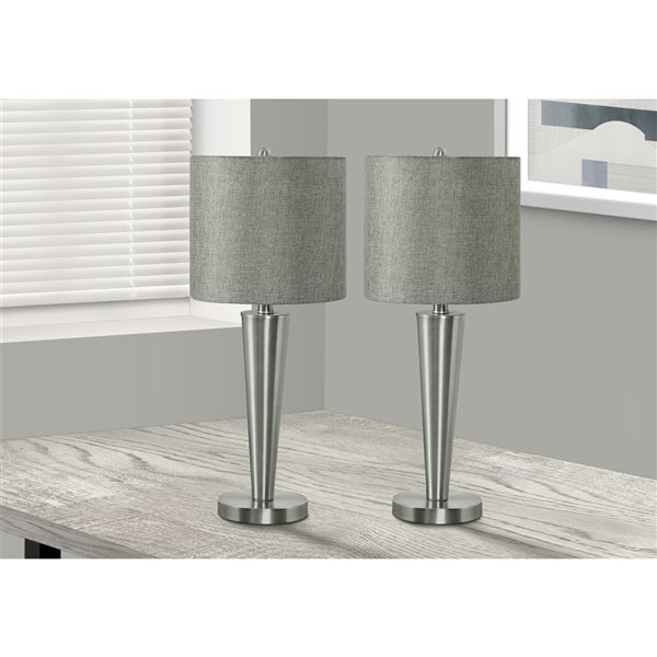 Monarch Specialties Set of 2 24-in Nickel Metal Contemporary Table Lamp w/ USB Port