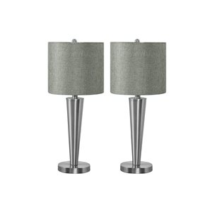 Monarch Specialties Set of 2 24-in Nickel Metal Contemporary Table Lamp w/ USB Port