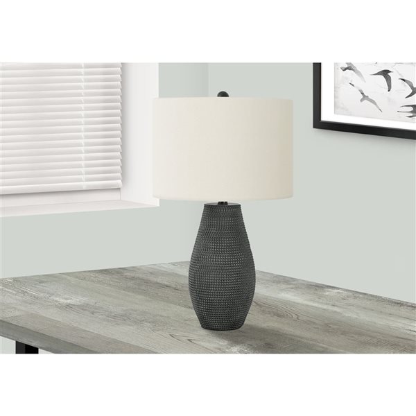 Monarch Specialties 24-in Ivory Fabric Shade and Black resin Contemporary Table Lamp