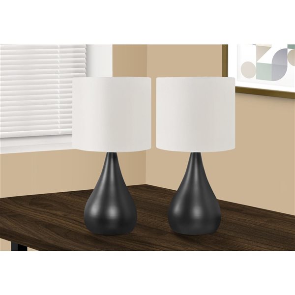 Monarch Specialties Set of 2 18-in Ivory Fabric Shade and Black Metal Base Contemporary Table Lamp