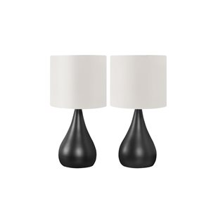 Monarch Specialties Set of 2 18-in Ivory Fabric Shade and Black Metal Base Contemporary Table Lamp