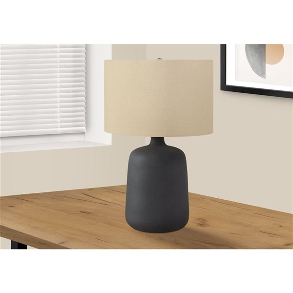 Monarch Specialties 24-in Beige Fabric Shade and Black Ceramic Contemporary Table Lamp