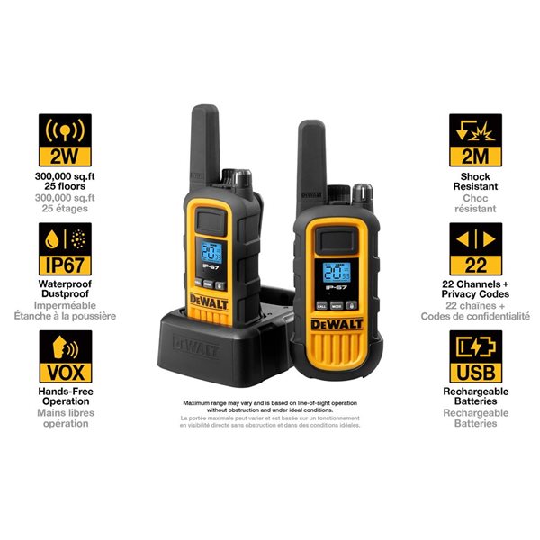 DEWALT DXFRS800BCH6-SV1 Heavy Duty Radios with Port Charger and Surveillance Headphones - 6/Pack