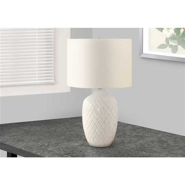 Monarch Specialties 25-in Cream Fabric Shade and Ceramic Transitional Table Lamp