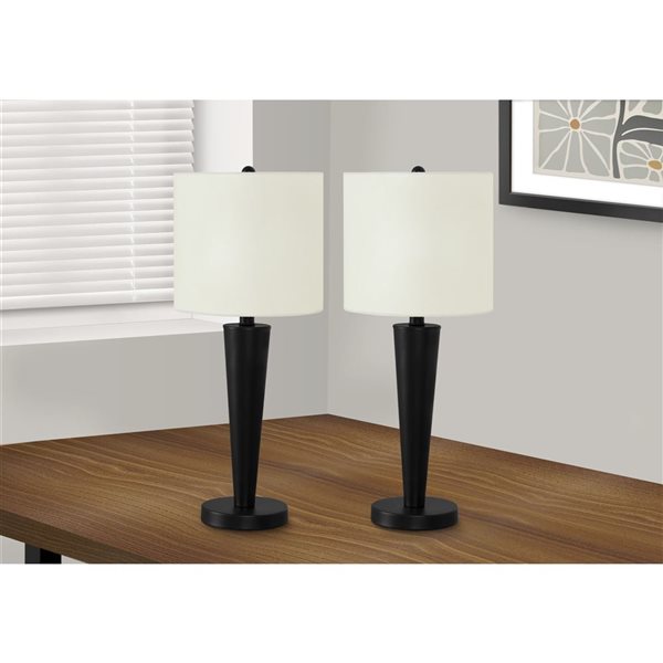 Monarch Specialties Set of 2 24-in Ivory Fabric Shade and Black Metal Base Table Lamp w/ USB Port