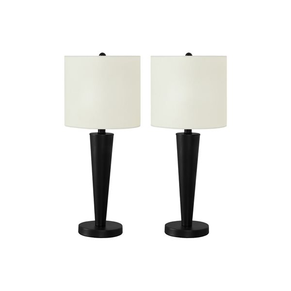 Monarch Specialties Set of 2 24-in Ivory Fabric Shade and Black Metal Base Table Lamp w/ USB Port