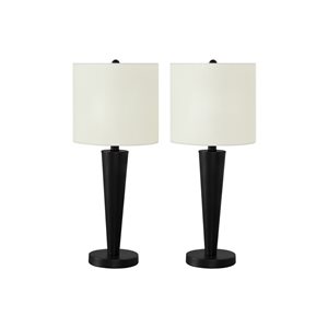 Monarch Specialties Set of 2 24-in Ivory Fabric Shade and Black Metal Base Table Lamp w/ USB Port