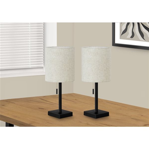 Monarch Specialties Set of 2 17-in Beige Fabric Shade and Black Metal Base Table Lamp w/ USB Port