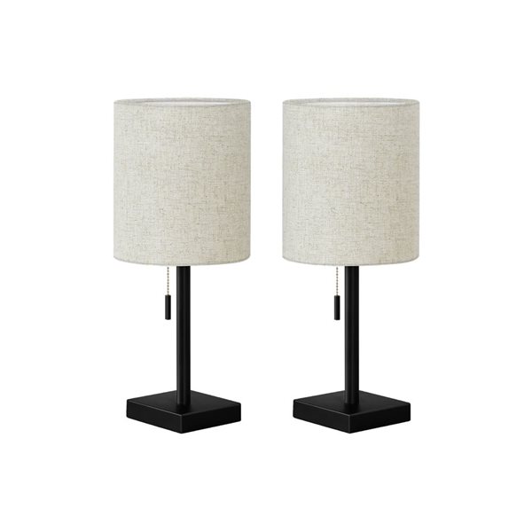 Monarch Specialties Set of 2 17-in Beige Fabric Shade and Black Metal Base Table Lamp w/ USB Port