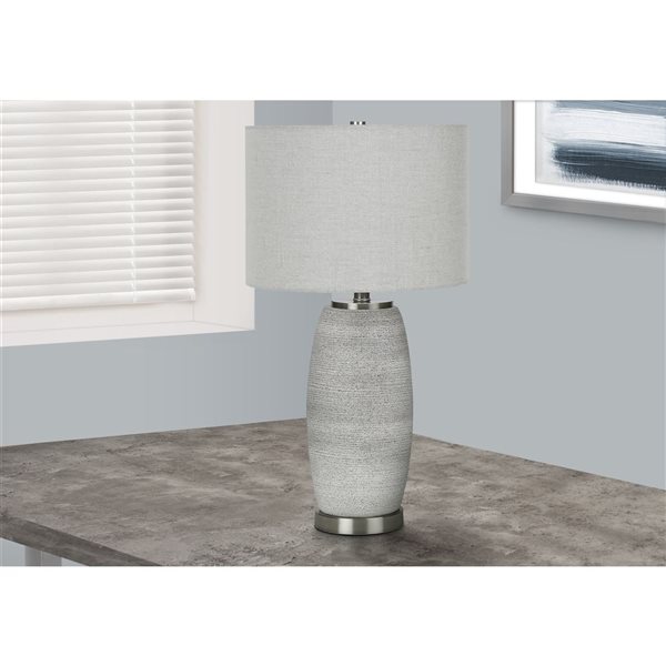 Monarch Specialties 25-in Gray Fabric Shade and Gray Ceramic Modern Table Lamp