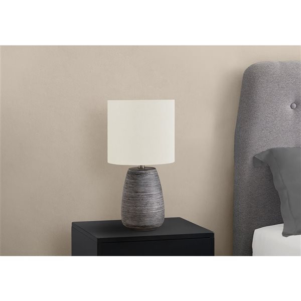 Monarch Specialties 19-in Ivory Fabric Shade and Fray Ceramic Contemporary  Table Lamp