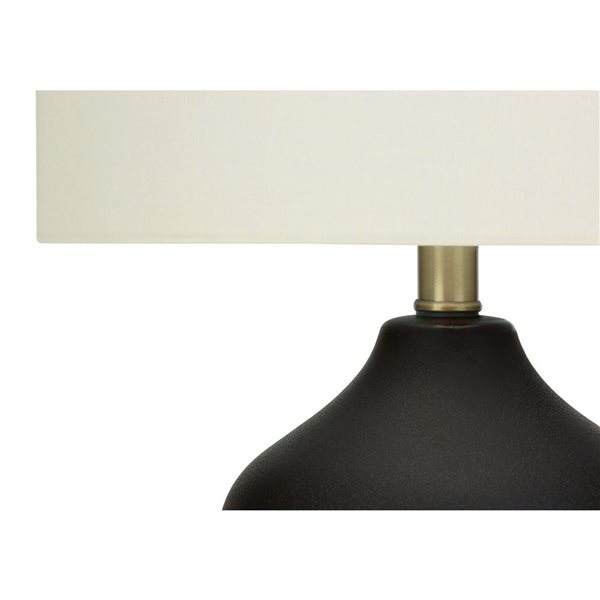 Lampe de table contemporaine 22 po Monarch Specialties céramique noire avec abat-jour en tissu ivoire