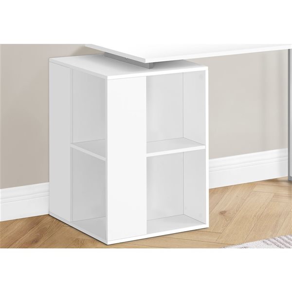 Bureau d'ordinateur contemporain 55 po Monarch Specialties en stratifié blanc avec tablettes de rangement