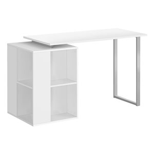 Bureau d'ordinateur contemporain 55 po Monarch Specialties en stratifié blanc avec tablettes de rangement