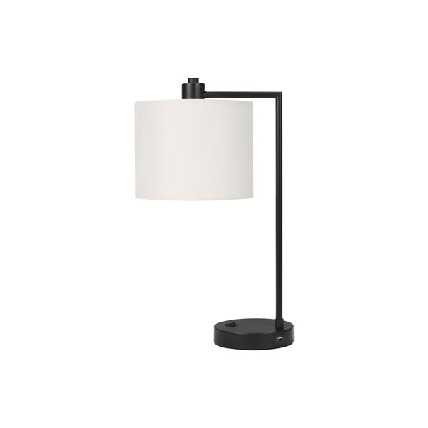 Lampe de table moderne 19 po avec port USB Monarch Specialties métal noir avec abat-jour en tissu ivoire