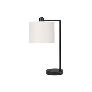 Lampe de table moderne 19 po avec port USB Monarch Specialties métal noir avec abat-jour en tissu ivoire