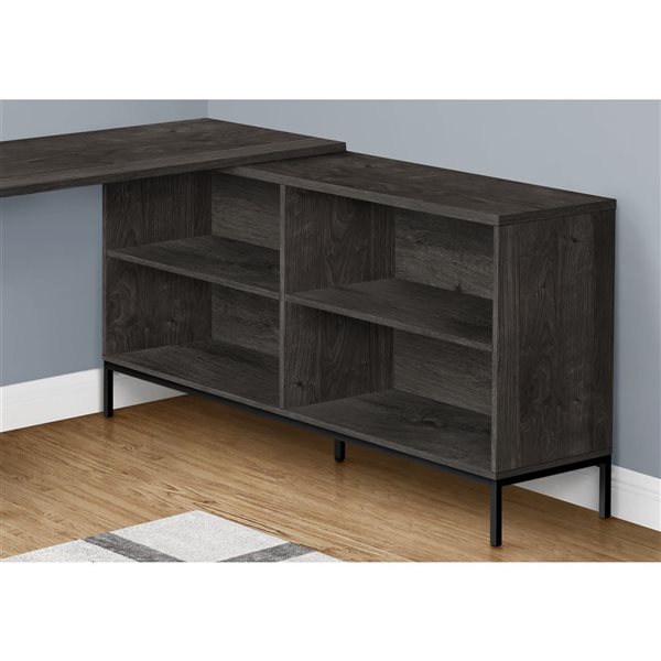 Monarch Specialties 60-in L Shape Grey Laminate Computer Desk w/ Storage Drawers and Shelves