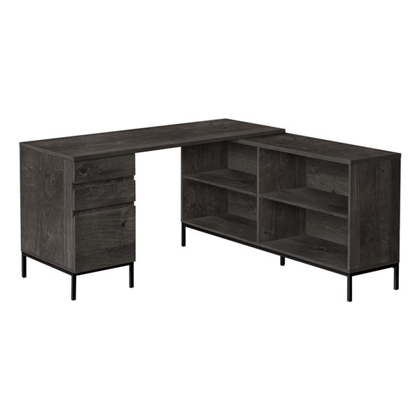 Bureau d'ordinateur de 60 po en forme de L Monarch Specialties en stratifié gris avec tiroirs et étagères de rangement