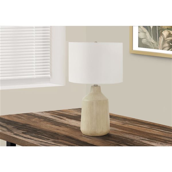 Lampe de table contemporaine 24 po Monarch Specialties béton beige avec abat-jour en tissu ivoire