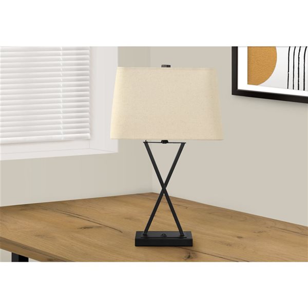 Monarch Specialties 25-in Beige Fabric Shade and Black Metal Base Transitional Table Lamp w/ USB Port