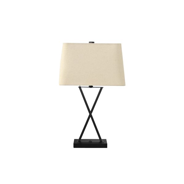 Lampe de table contemporaine avec port USB  25 po Monarch Specialties tissu beige et base en métal noir