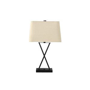 Lampe de table contemporaine avec port USB  25 po Monarch Specialties tissu beige et base en métal noir