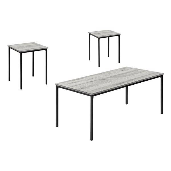 Monarch Specialties 3-Piece Grey Laminate Contemporary Coffee and End Table Set w/ Black Metal Frame