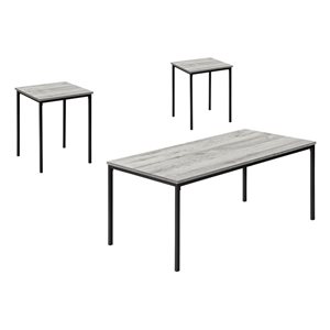 Monarch Specialties 3-Piece Grey Laminate Contemporary Coffee and End Table Set w/ Black Metal Frame