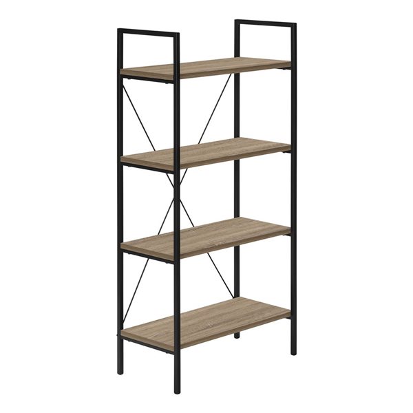 Monarch Specialties 48-in 4-Tier Brown Laminate Contemporary Bookshelf w/ Black Metal Frame